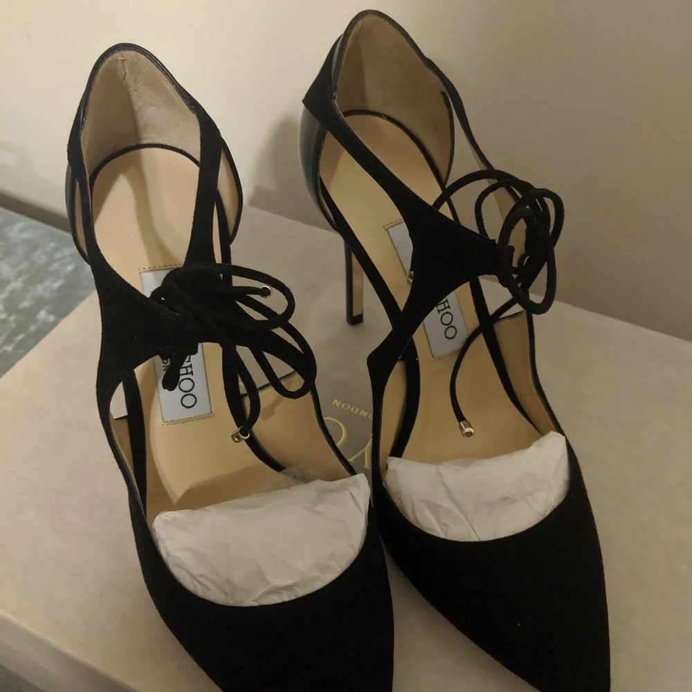 Jimmy Choo Black vanessa mixed media tie-front pum - Picture 8 of 8